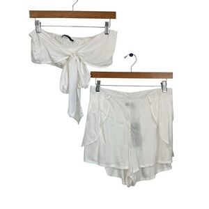 Nasty Gal Tied To The Bar Bandeau Top Short Set Sz US 8 White